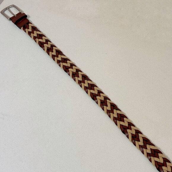 Unisex Braided Belt 38 Inches Brown Leather With Fabric Silvertone Buckle Casual - Picture 4 of 7